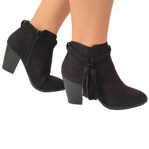 Fringe Suede Ankle Boots in Black